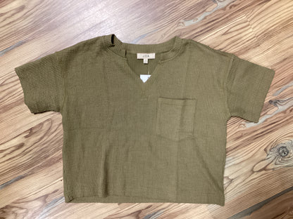 Olive Ribbed Cropped V Neck