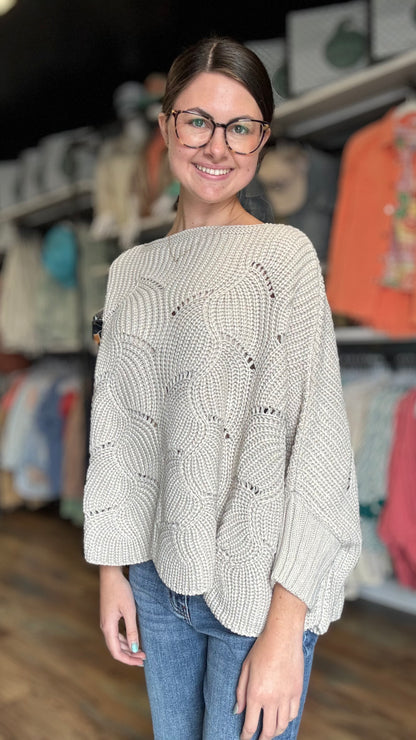 One Size Oatmeal Bat Wing Knit