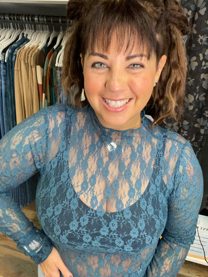 Teal Mesh Floral Overlay