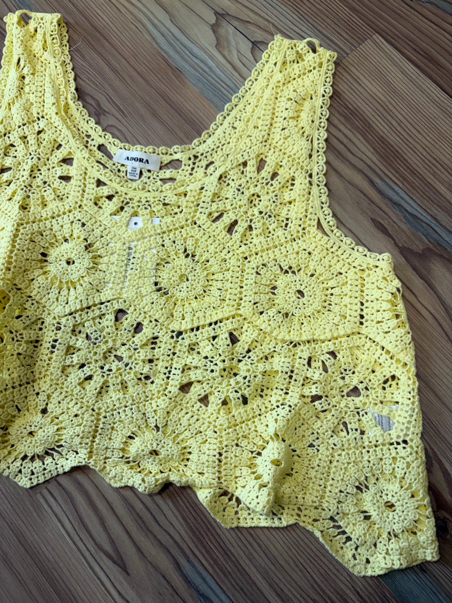 Yellow One Size Crochet Crop Tank