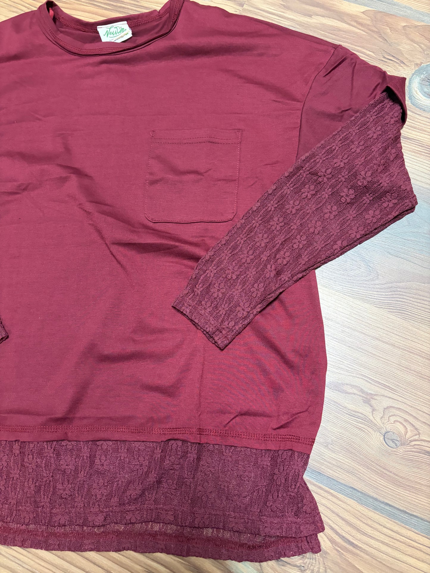 Wine Oversized Lace Long Sleeve