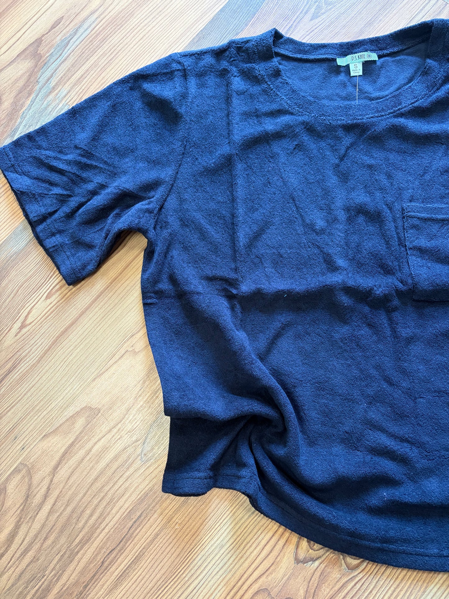 Navy Terry Crop T