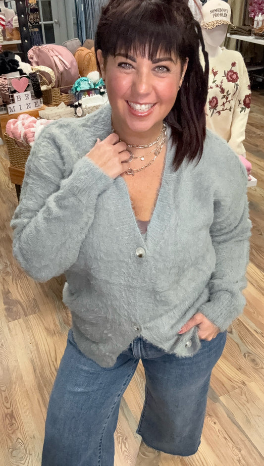 Fuzzy Grey Button Down Cardi