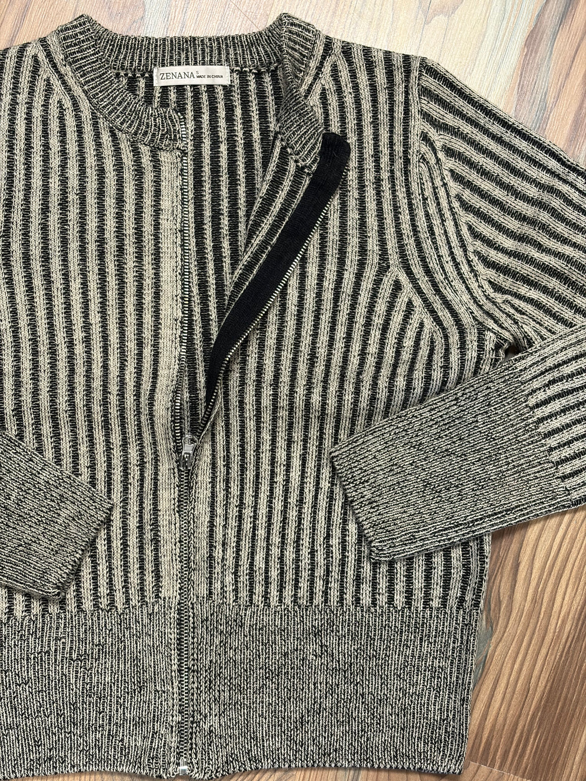 Black Two Tone Zip Knit