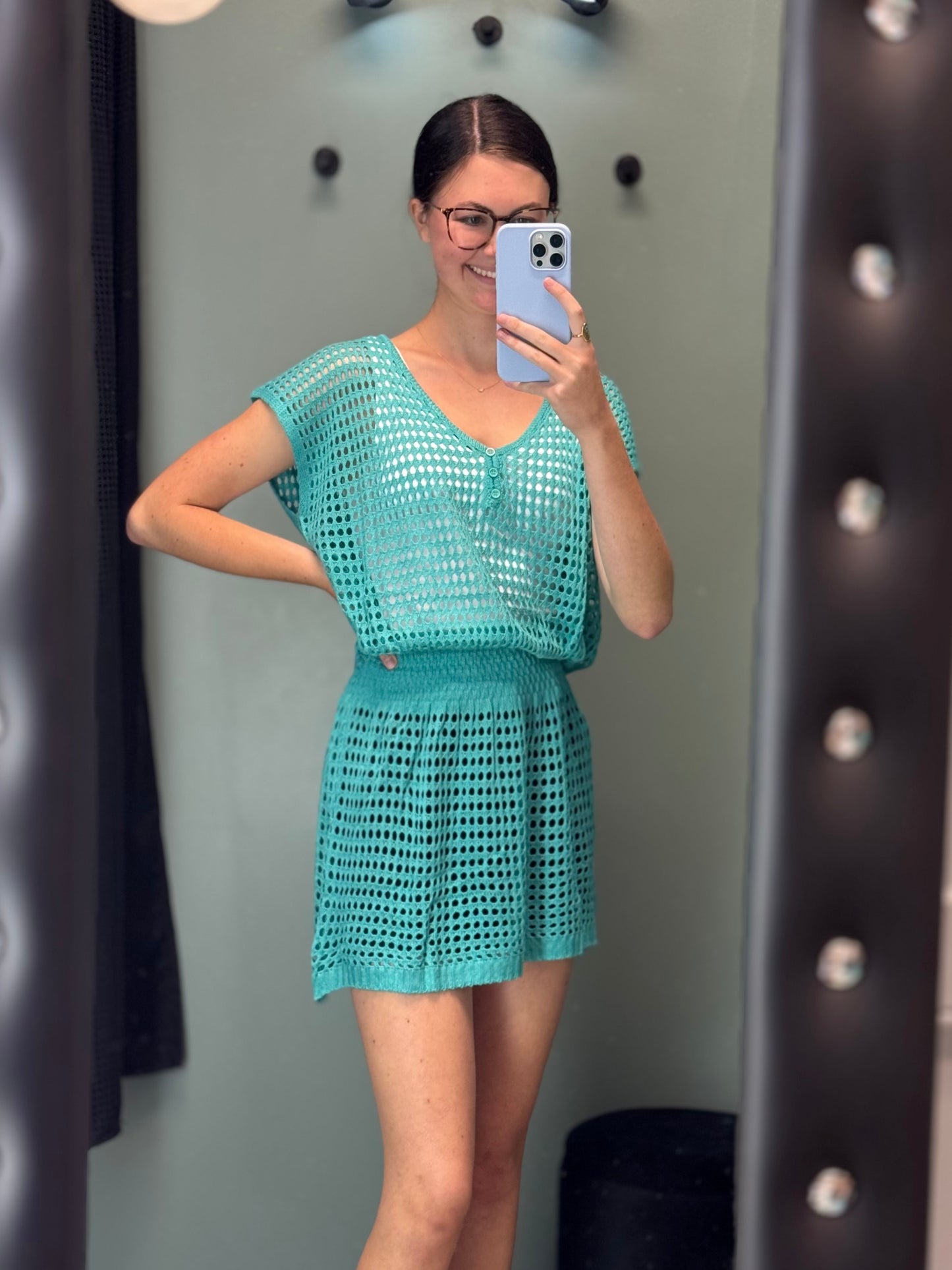 One Size Teal Knit Cover Up