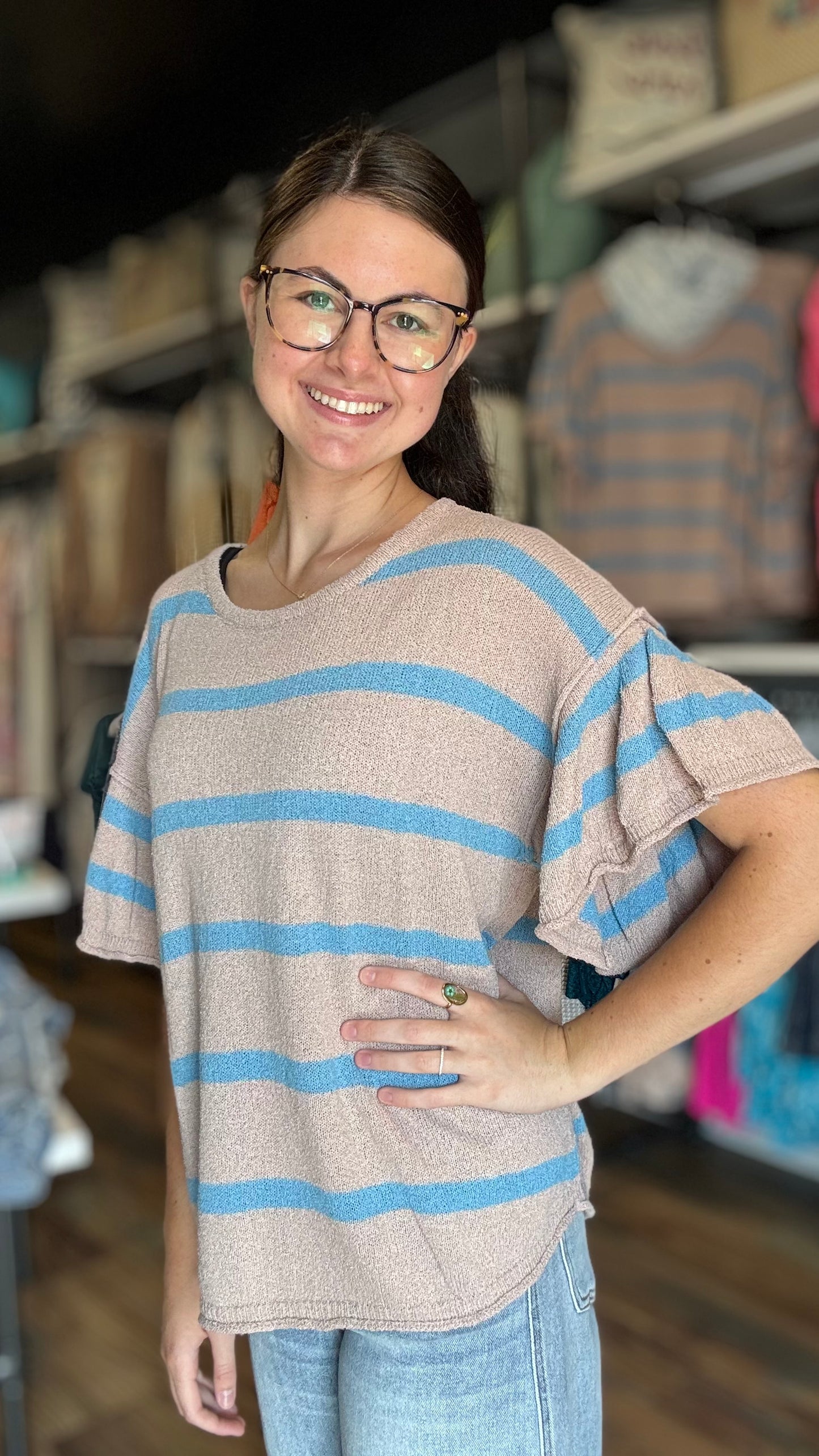 Mocha Blue Striped Knit