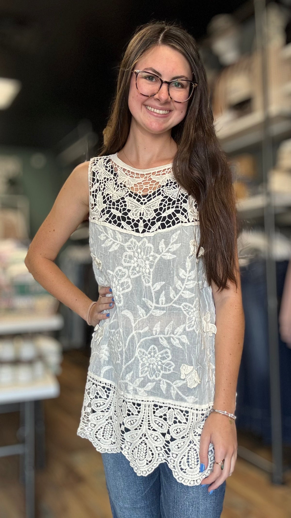 Boho Embroidered Tank One Size