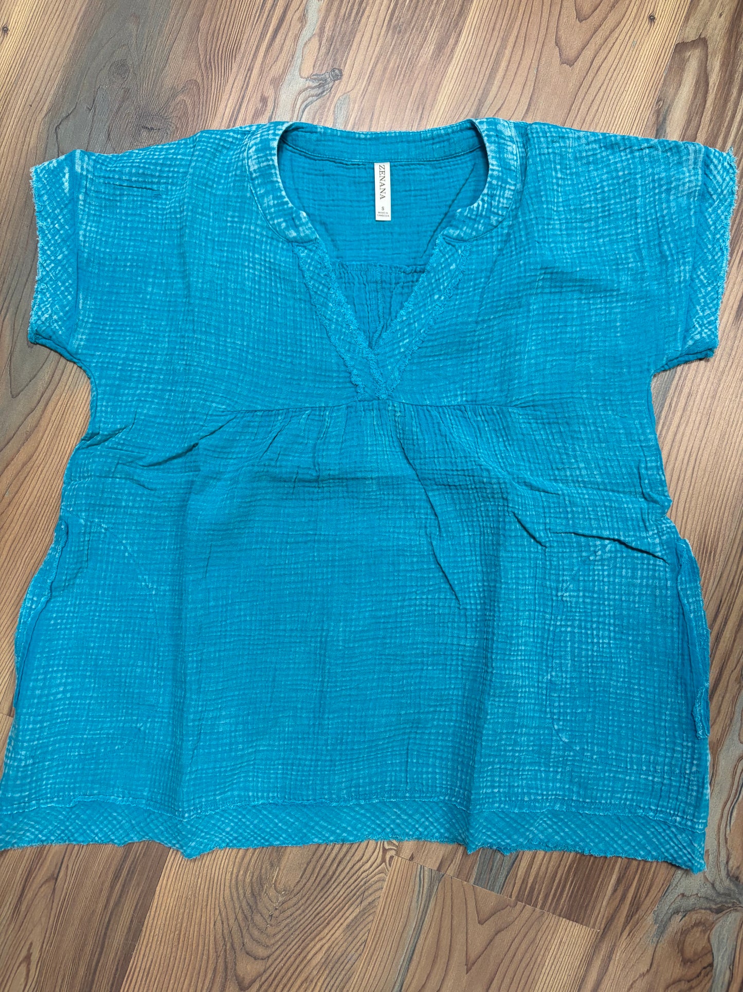Washed Aqua Babydoll Top