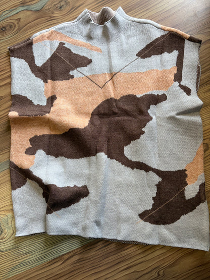 Camo Cap Sleeve High Neck Knit