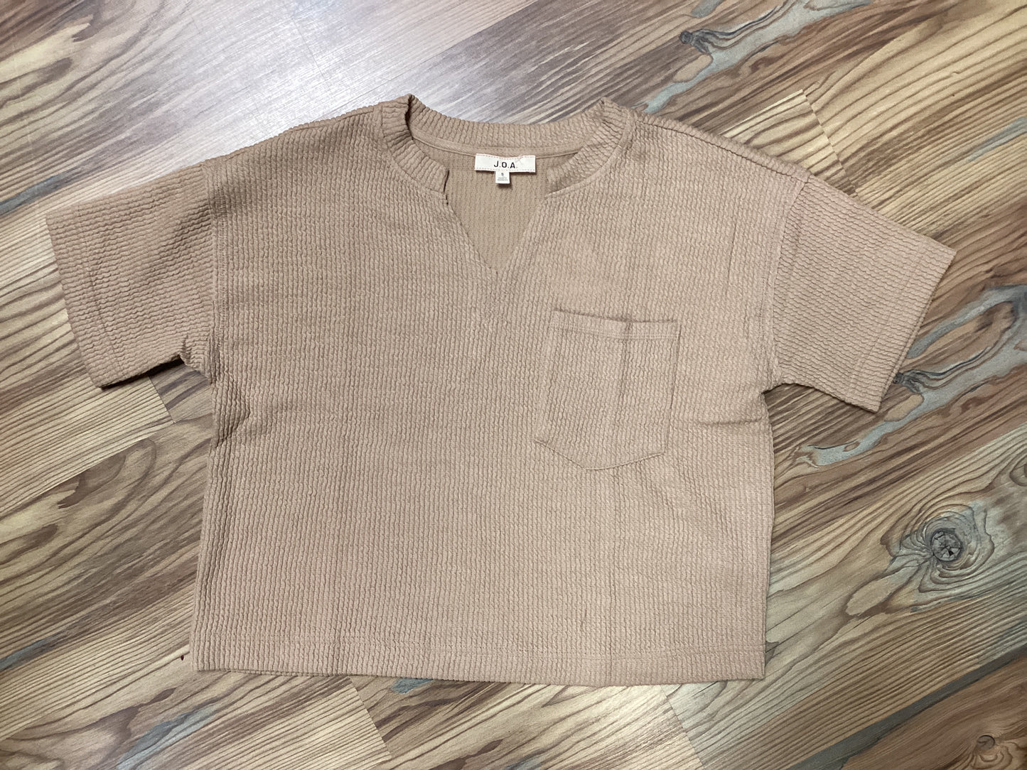 Khaki Ribbed Cropped V Neck