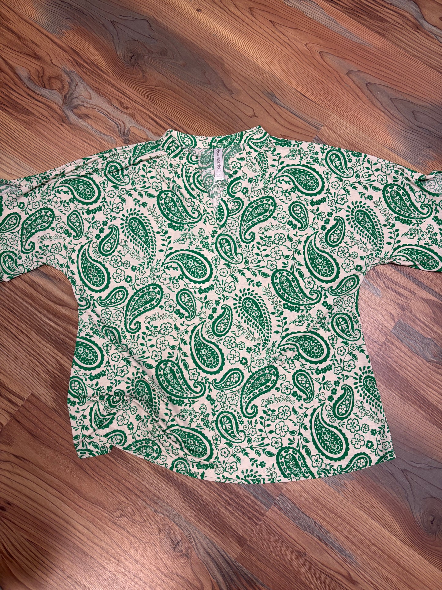 Green Paisley Half Sleeve Dear Scarlett Blouse