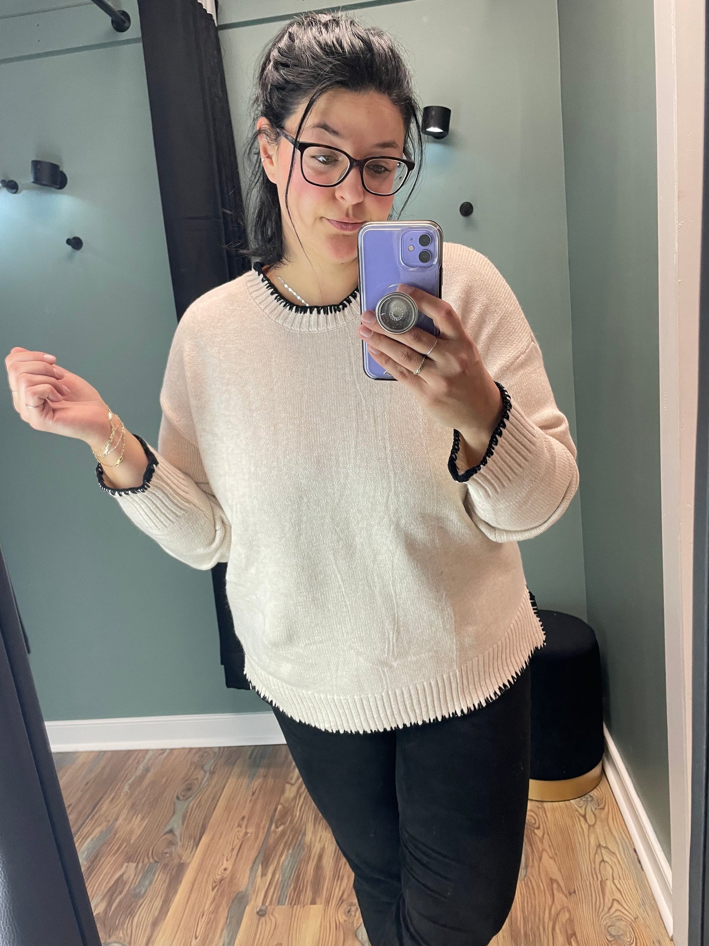 Oatmeal Black Stitch Sweater