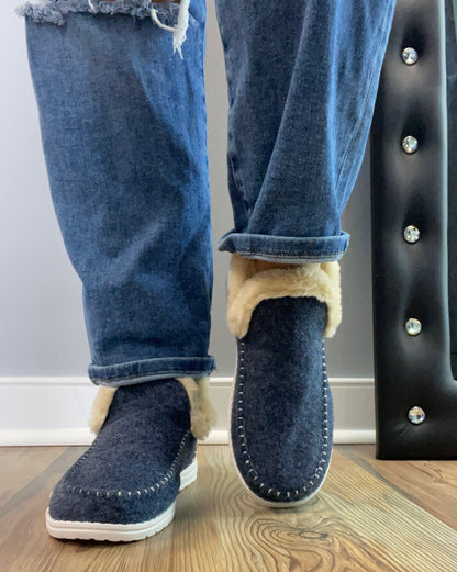 Navy Cream Slip On Bootie