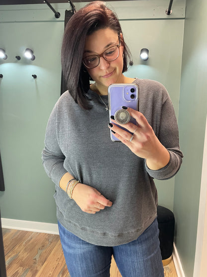 One Size Charcoal Waffle Long Sleeve