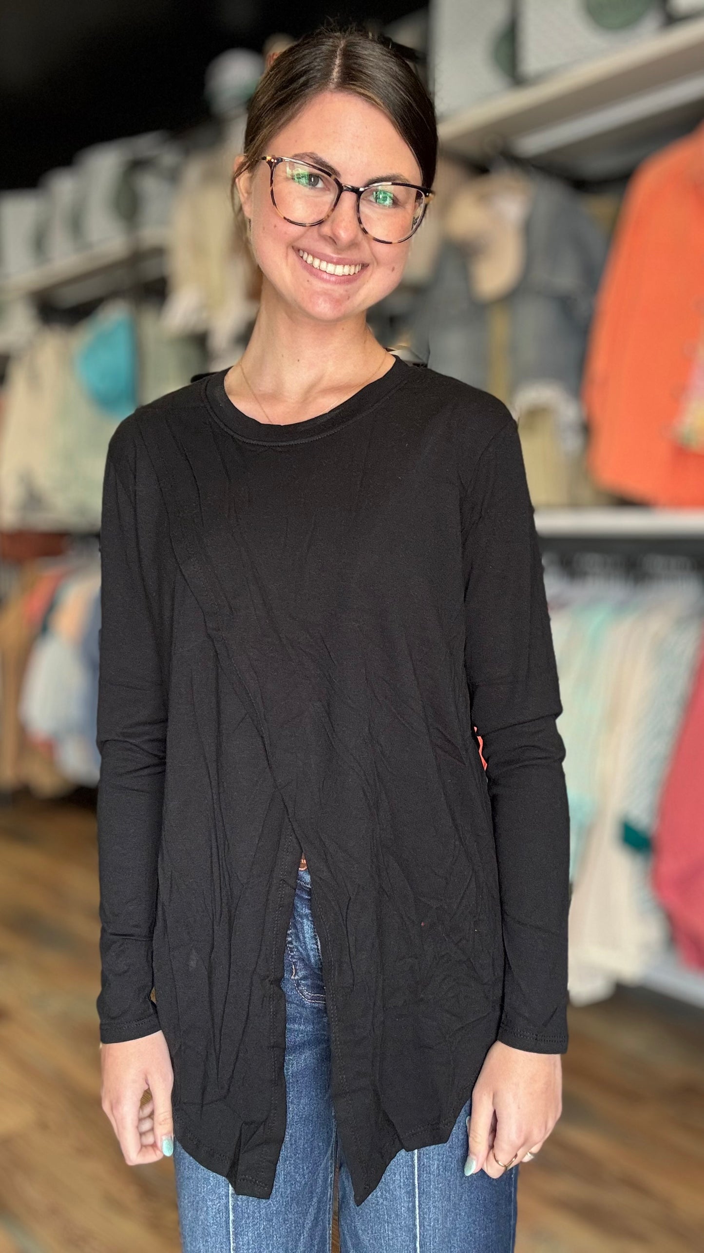 Black Asymmetrical Long Sleeve