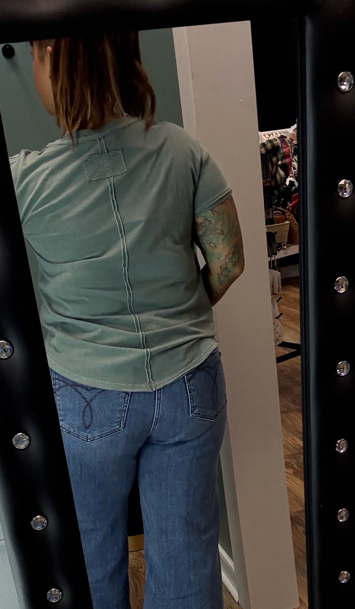 Washed Sage Exposed Seam Crew Neck