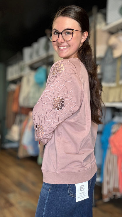 Mauve Flower Embroidered Long Sleeve