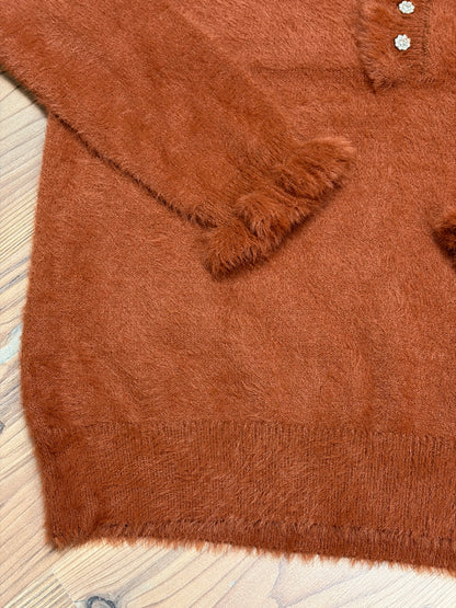 Rust Fuzzy Ruffle Sweater