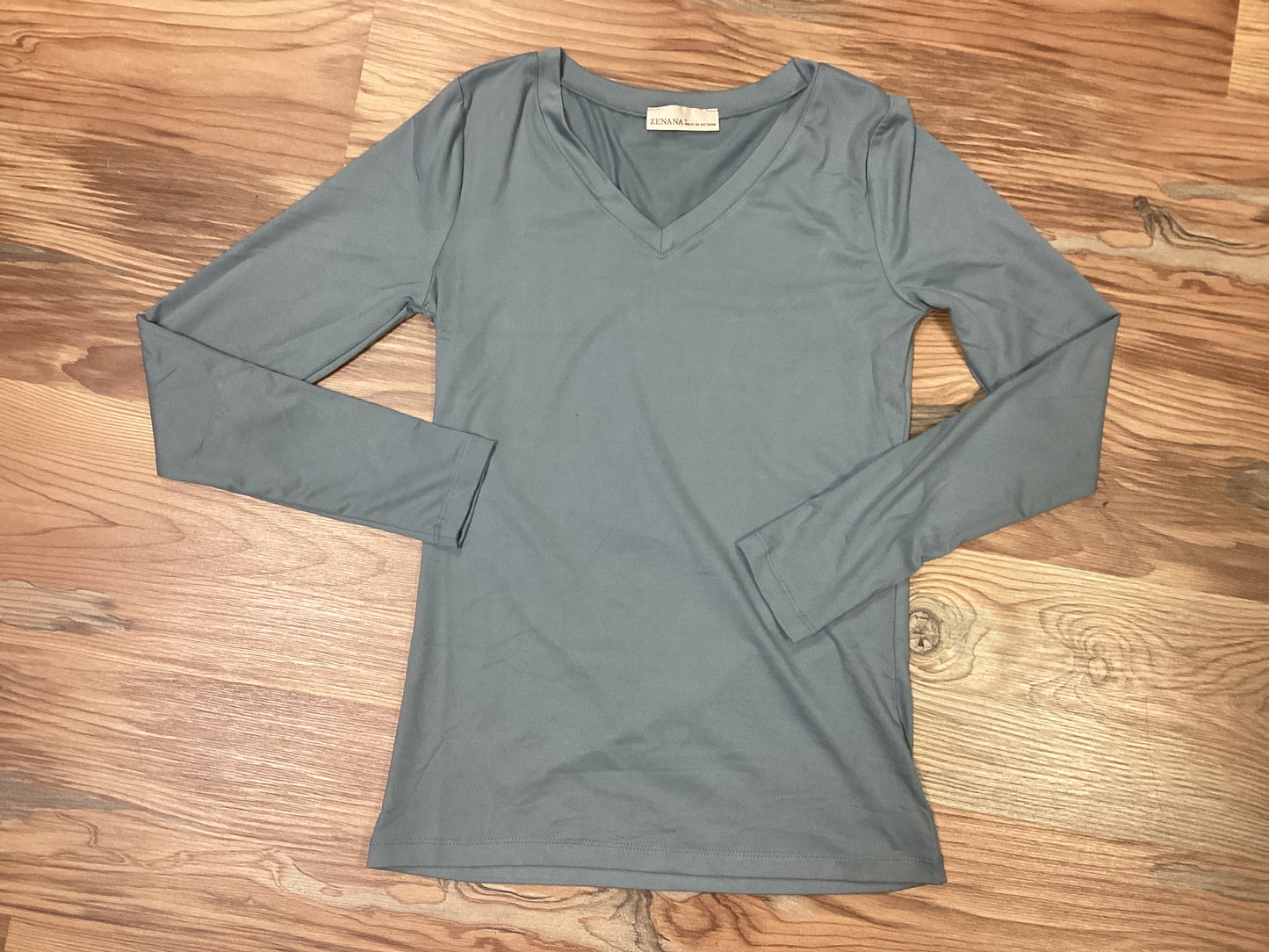 Blue Grey Softy Long Sleeve V Neck