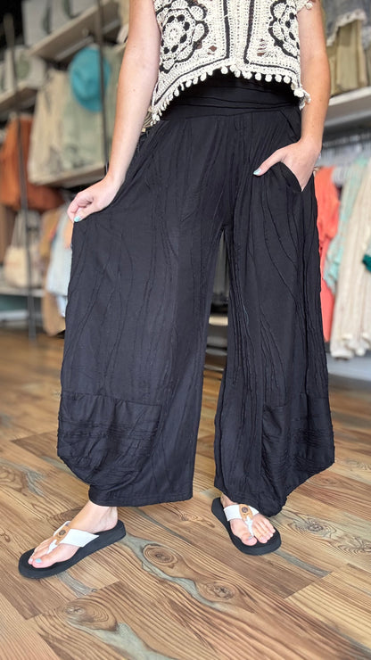 Boho Stitched Black Pants