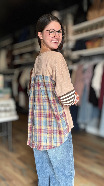Tan Waffle Plaid Long Sleeve