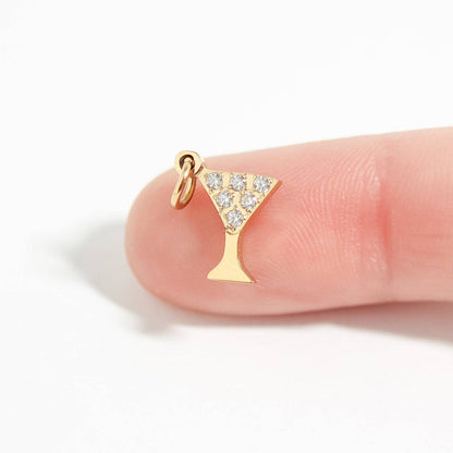 18K Gold PVD Stainless Steel CZ Martini Glass Charm