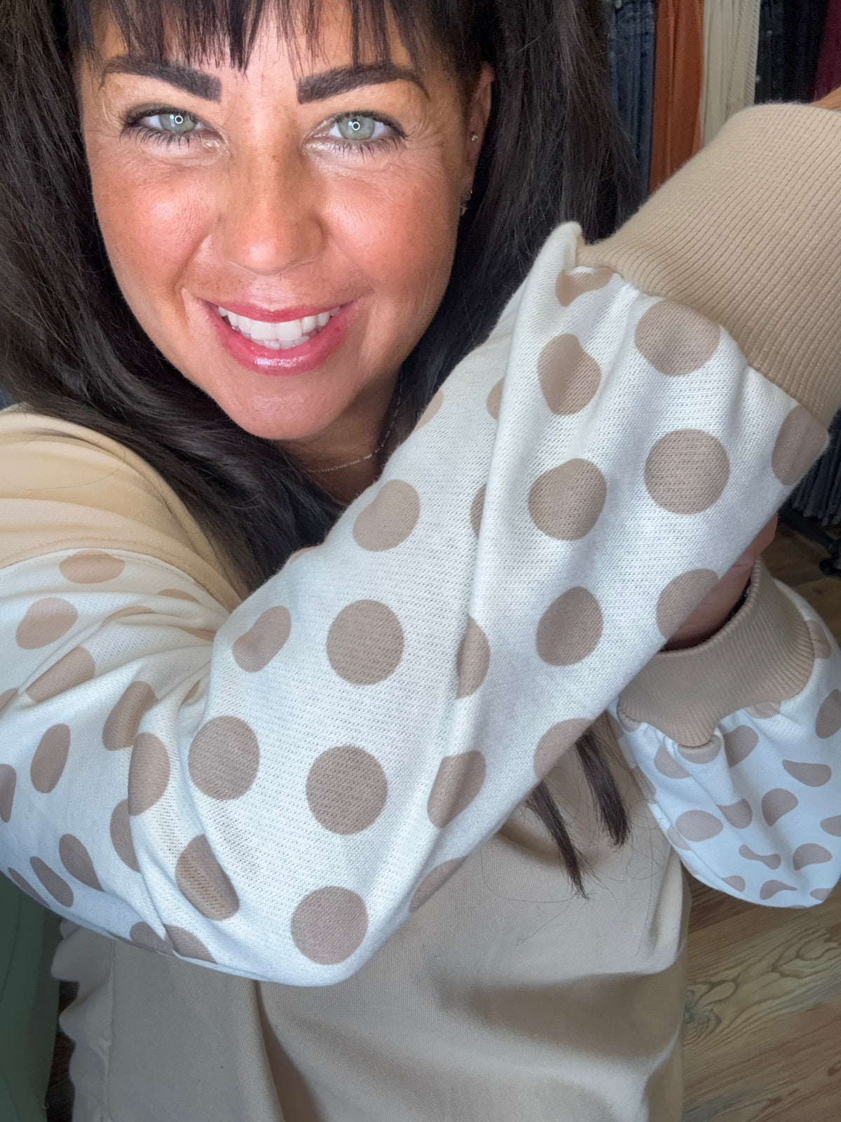 Tan Polka Dot Long Sleeve