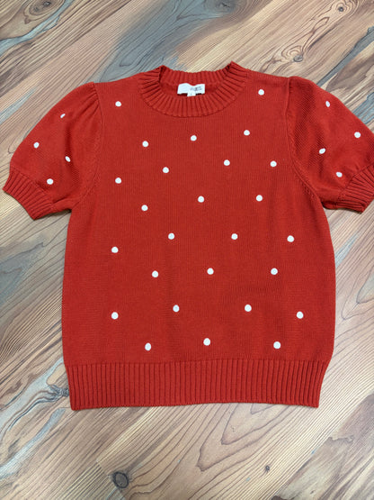 Rust Polka Dot Knit Top