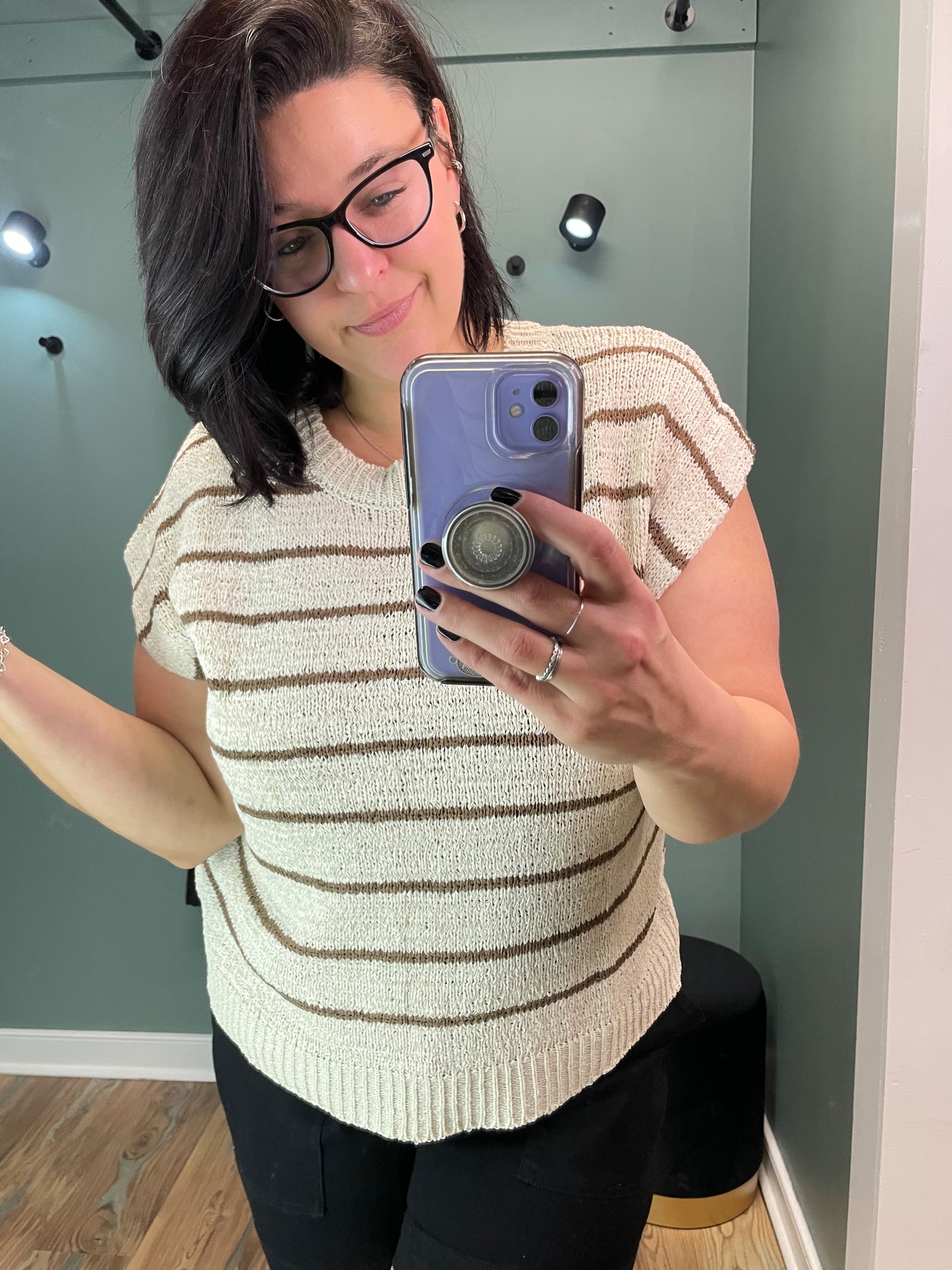 Brown Striped Knit Top
