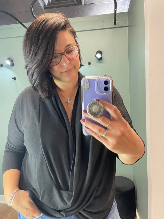 Black Draped Wrap Top