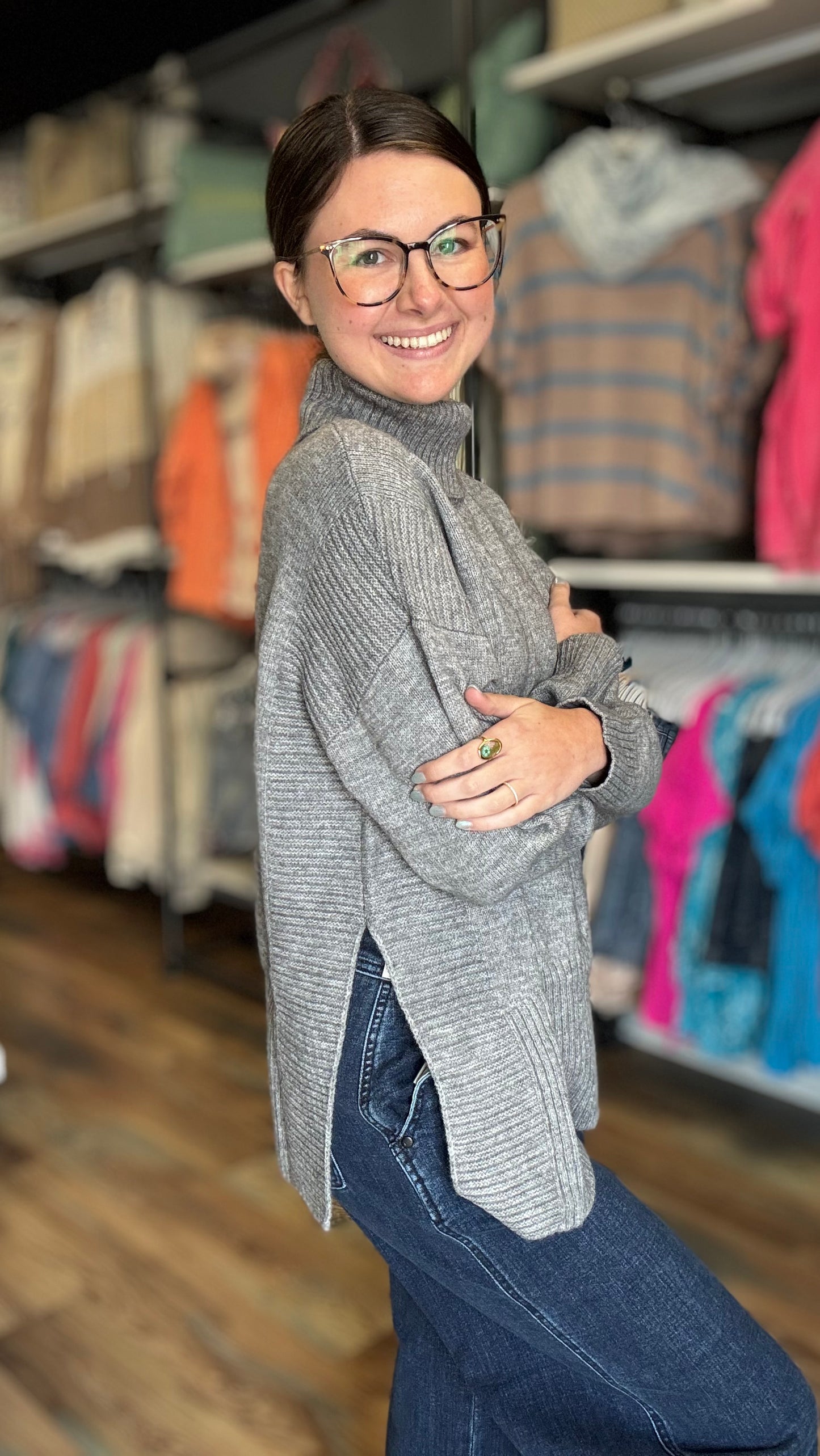 Charcoal Knit Turtle Neck