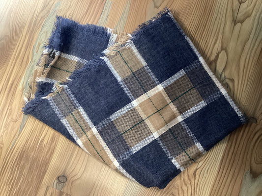 Mocha Navy Plaid Scarf