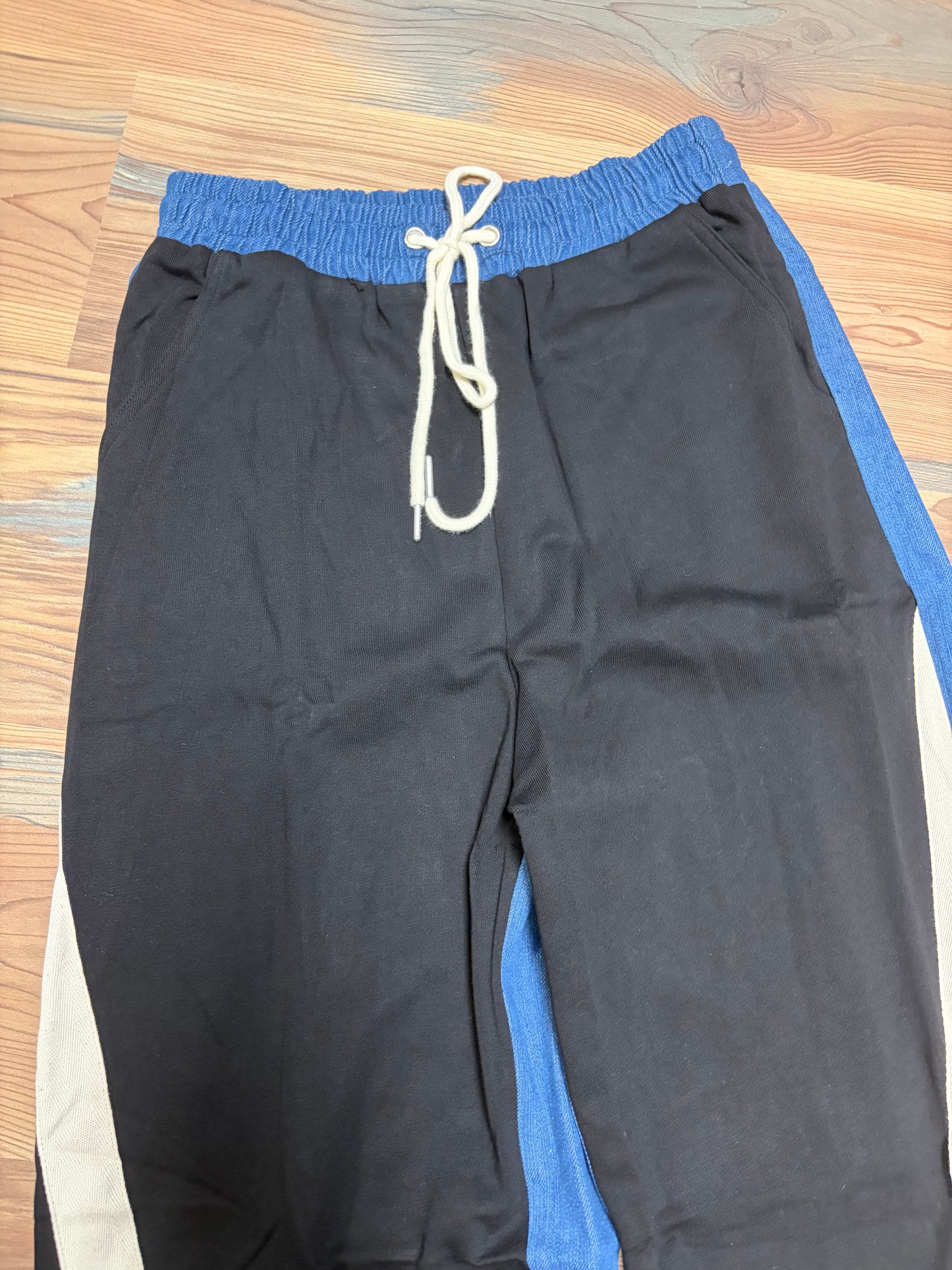 Black Cream Contrast Elastic Waist Denim