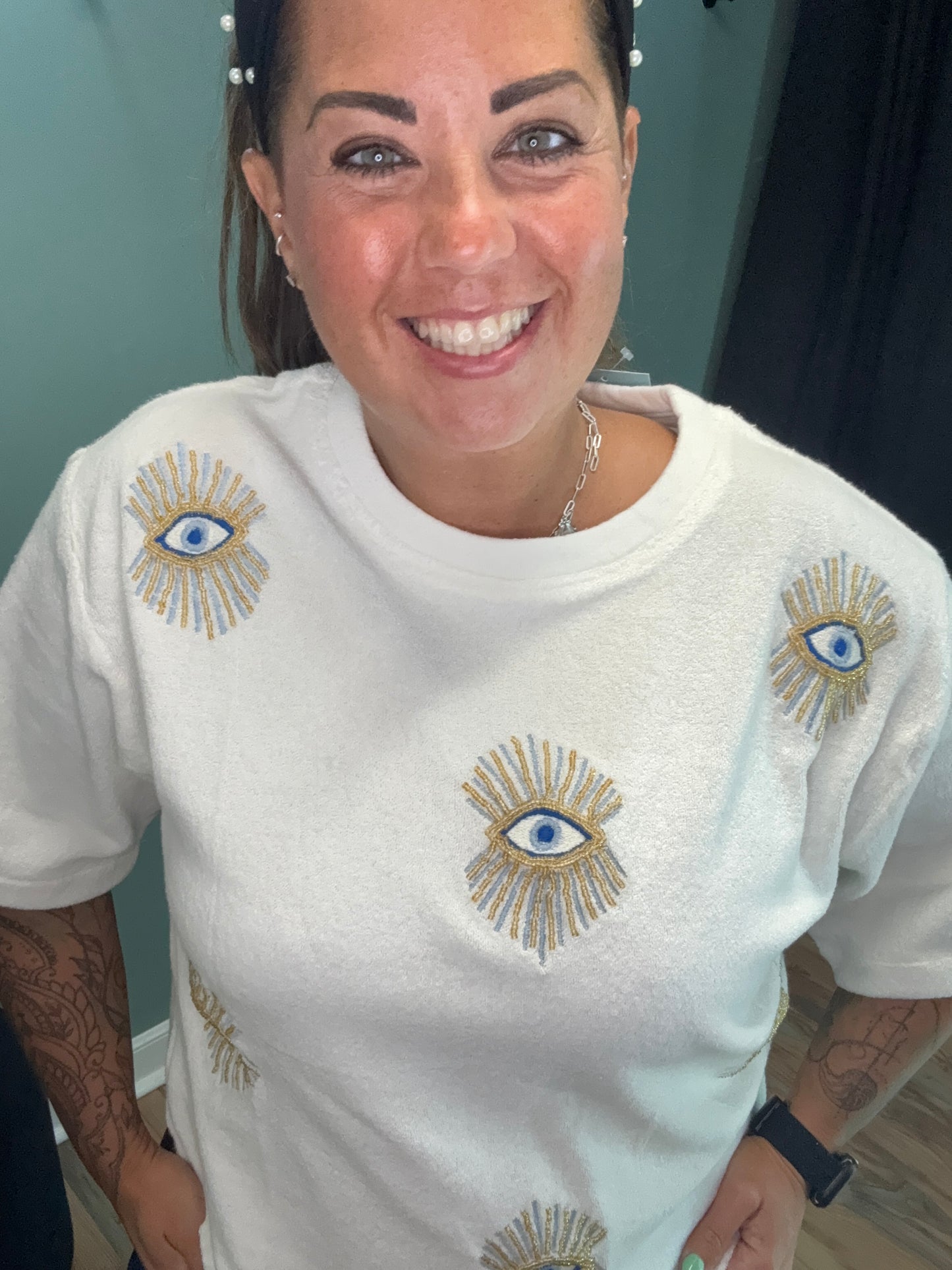 Evil Eye Beaded Top One Size