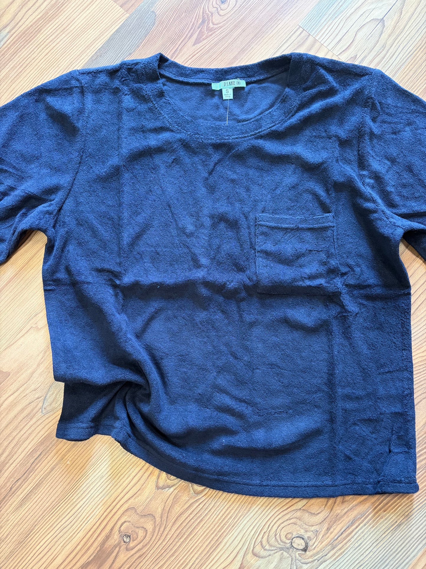 Navy Terry Crop T