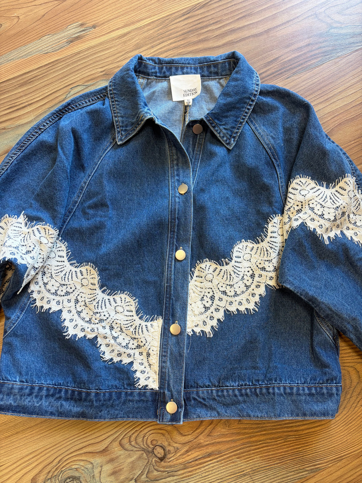 Lace Accent Denim Jacket