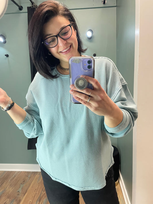 Dusty Blue Ribbed Long Sleeve