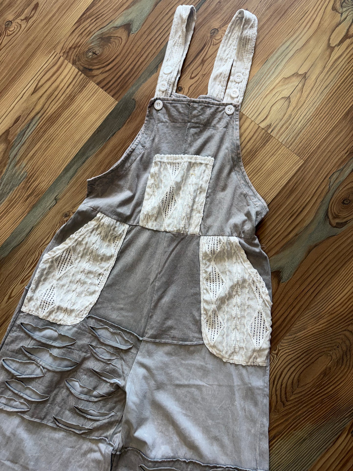 Grey Lace Distressed Romper