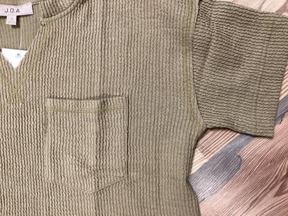 Olive Ribbed Cropped V Neck