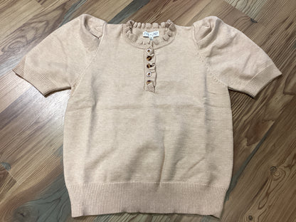 Beige Ruffle Button Knit