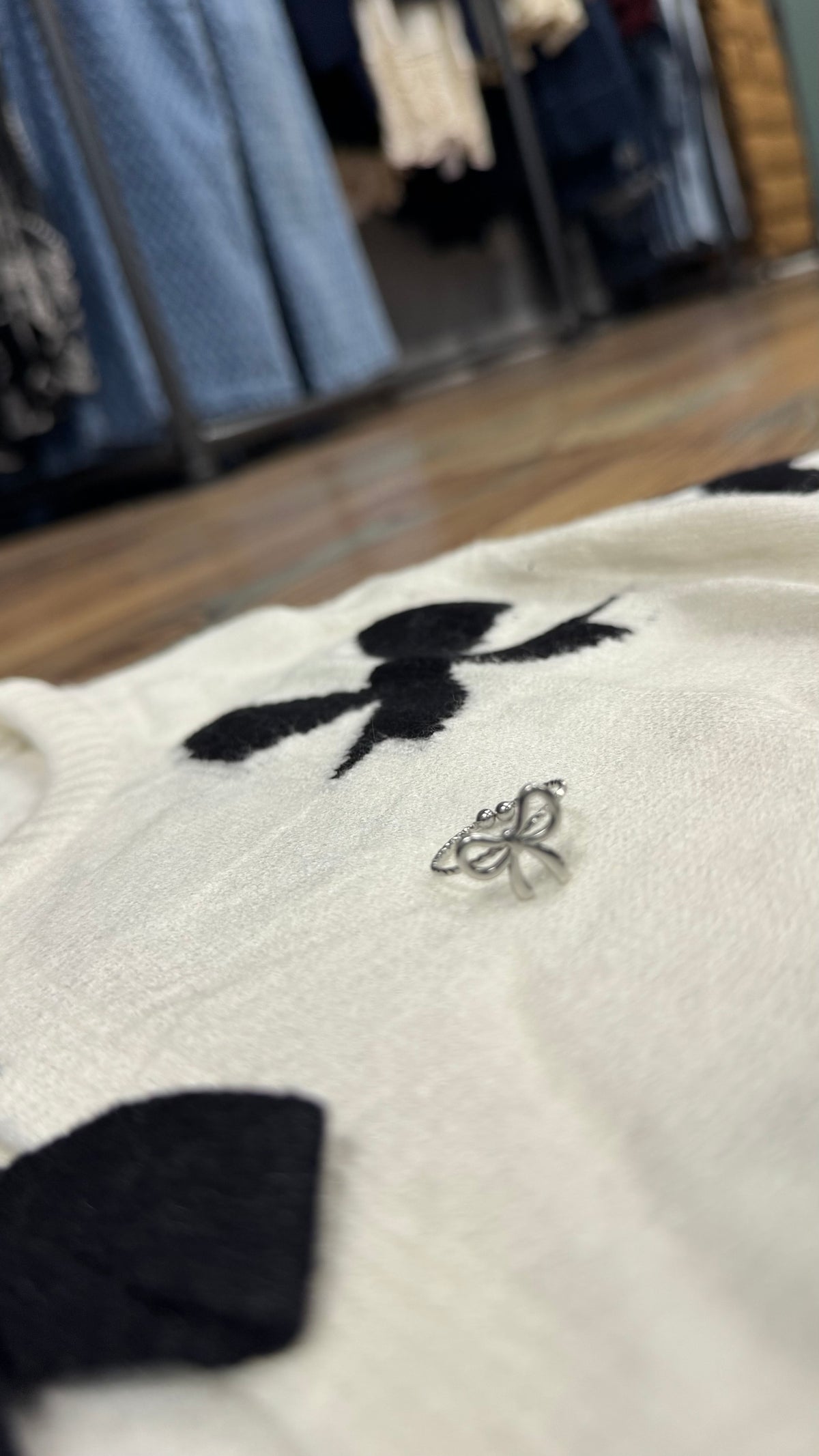 Ivory Black Bow Knit