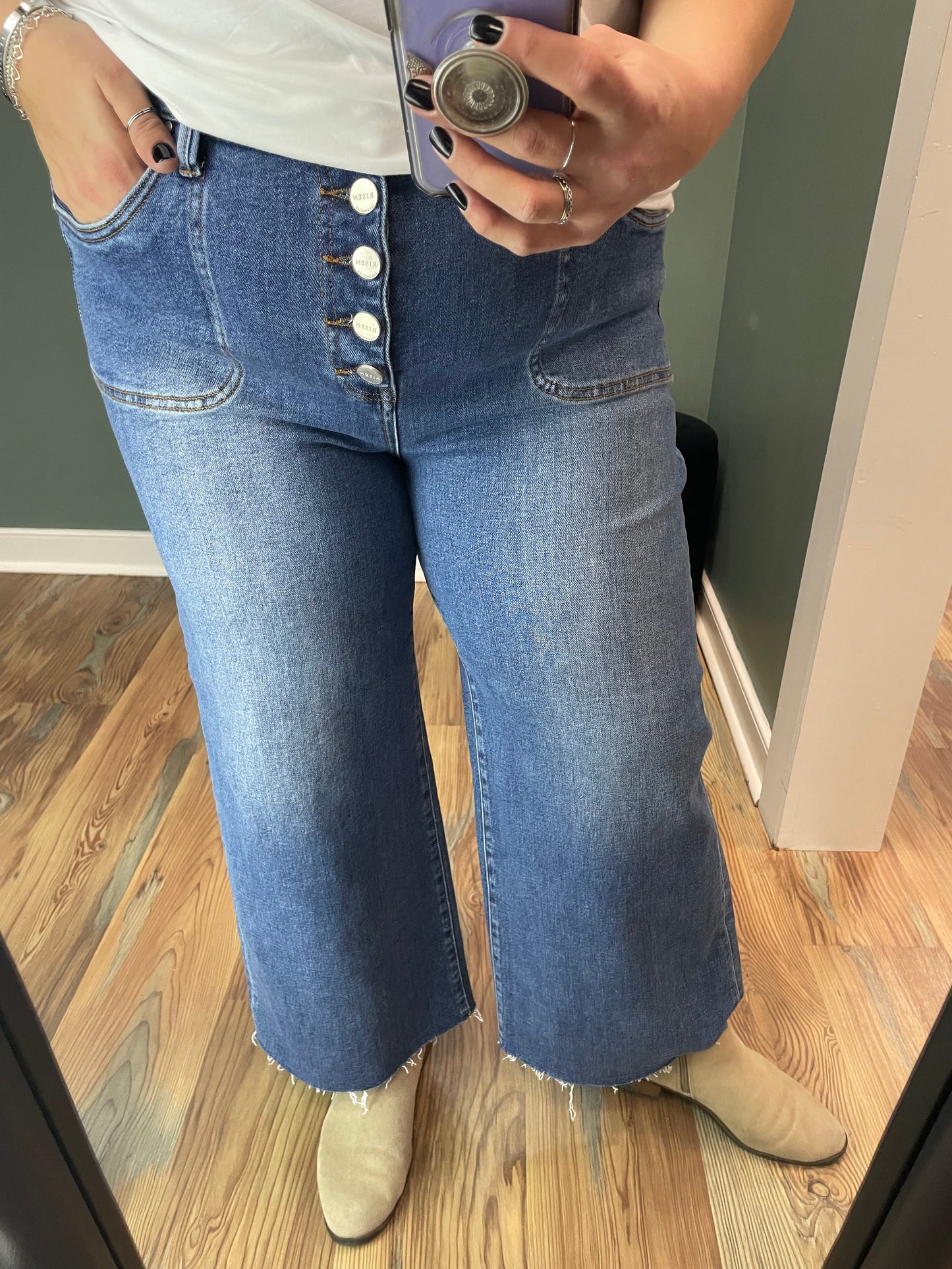 Risen High Rise Crop Button Fly