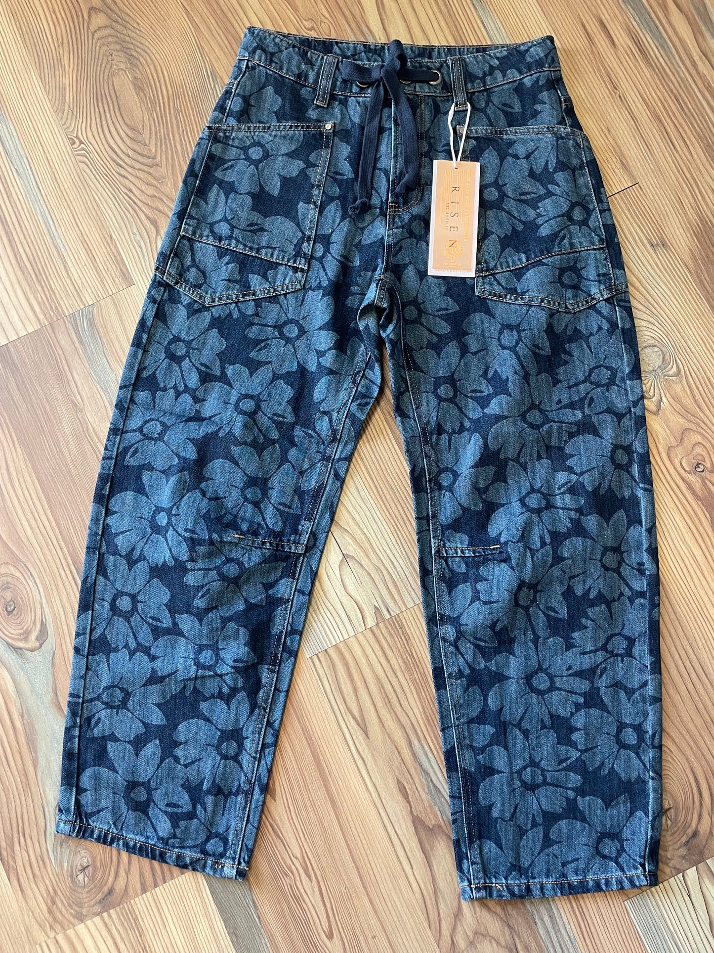 Risen Floral Dark Wash Barrel Jeans