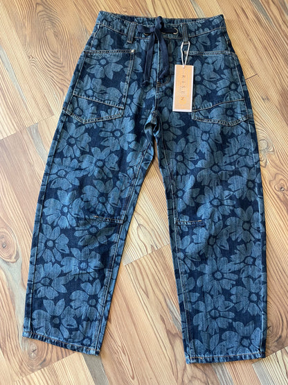 Risen Floral Dark Wash Barrel Jeans