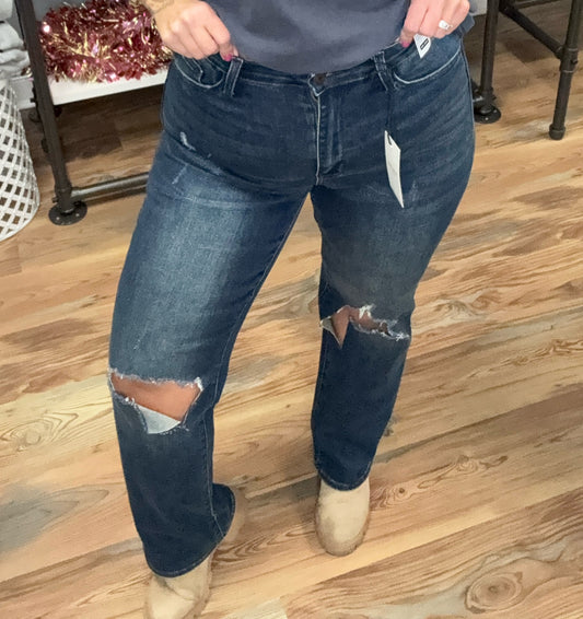 Judy Blue Dark Ripped Knee Dad Jeans