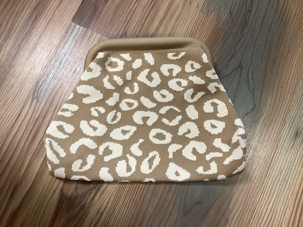 Tan Lepoard Knit Clutch