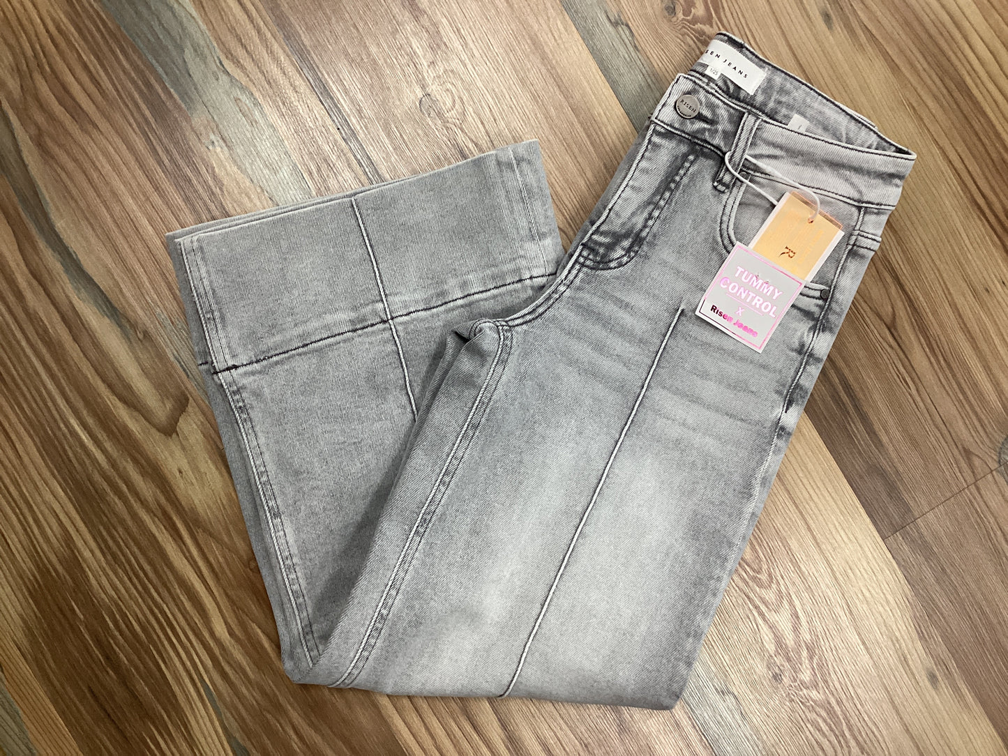 Risen Light Grey Pin Tuck Tummy Control Mid Rise