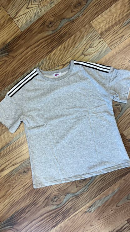 Grey Striped Detail Half Sleeve