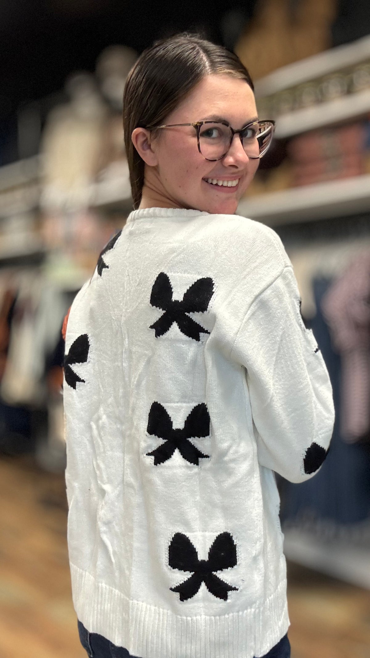 Ivory Black Bow Knit