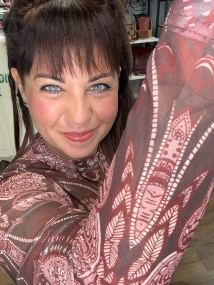 Paisley Print Mesh Top